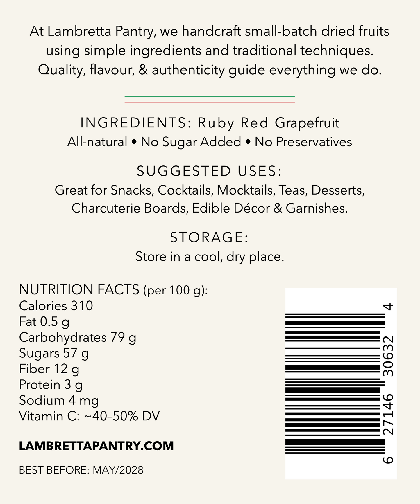 Dried Ruby Red Grapefruit Slices – Cocktail Garnish & Tea, All-Natural, 60g