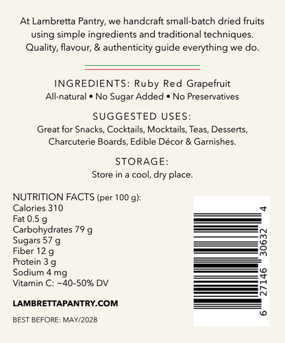 Dried Ruby Red Grapefruit Slices – Cocktail Garnish & Tea, All-Natural, 60g