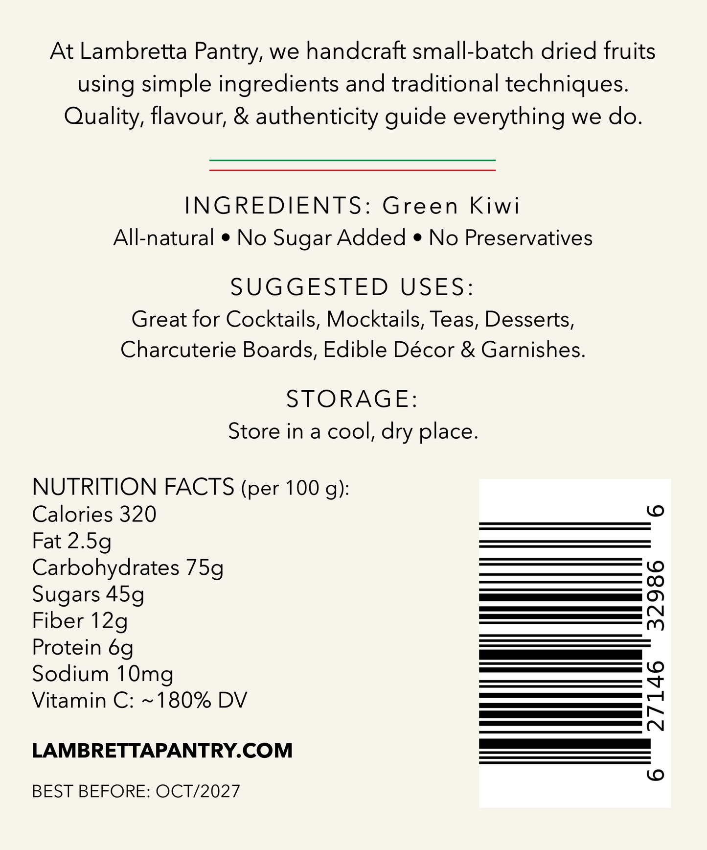 Dried Green Kiwi Slices – All-Natural Snack, Cocktail Garnish & Tea, 60g